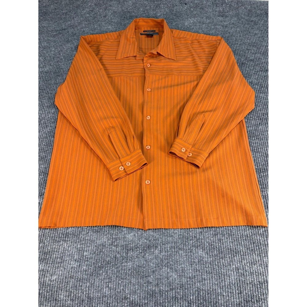 VTG Y2K Syllables System Mens 2 Piece Set Orange Striped Button  Shirt&Pants XXL